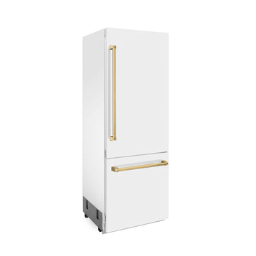 ZLINE 30-Inch Built-In Refrigerator 16.1 Cu. Ft. Internal Water & Ice Dispenser White Matte with Gold Accents (RBIVZ-WM-30-G)