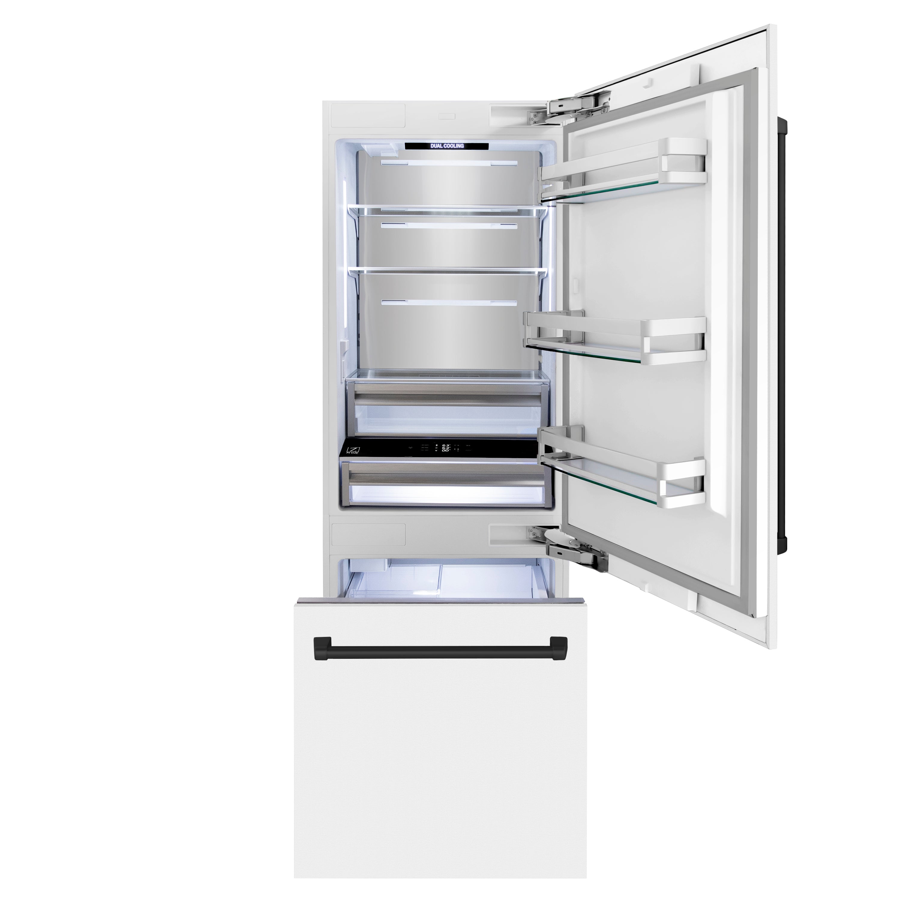 ZLINE 30-Inch Built-In Refrigerator 16.1 cu. ft. Internal Water & Ice Dispenser White Matte with Matte Black Accents (RBIVZ-WM-30-MB)