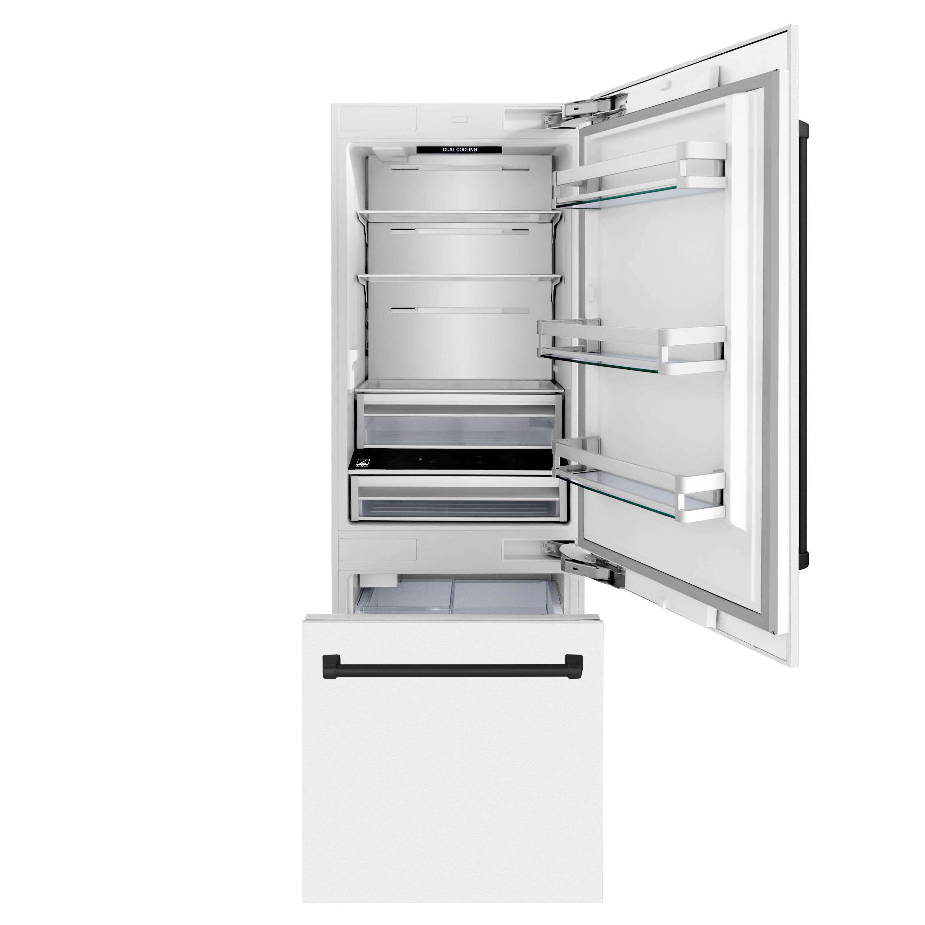 ZLINE 30-Inch Built-In Refrigerator 16.1 cu. ft. Internal Water & Ice Dispenser White Matte with Matte Black Accents (RBIVZ-WM-30-MB)