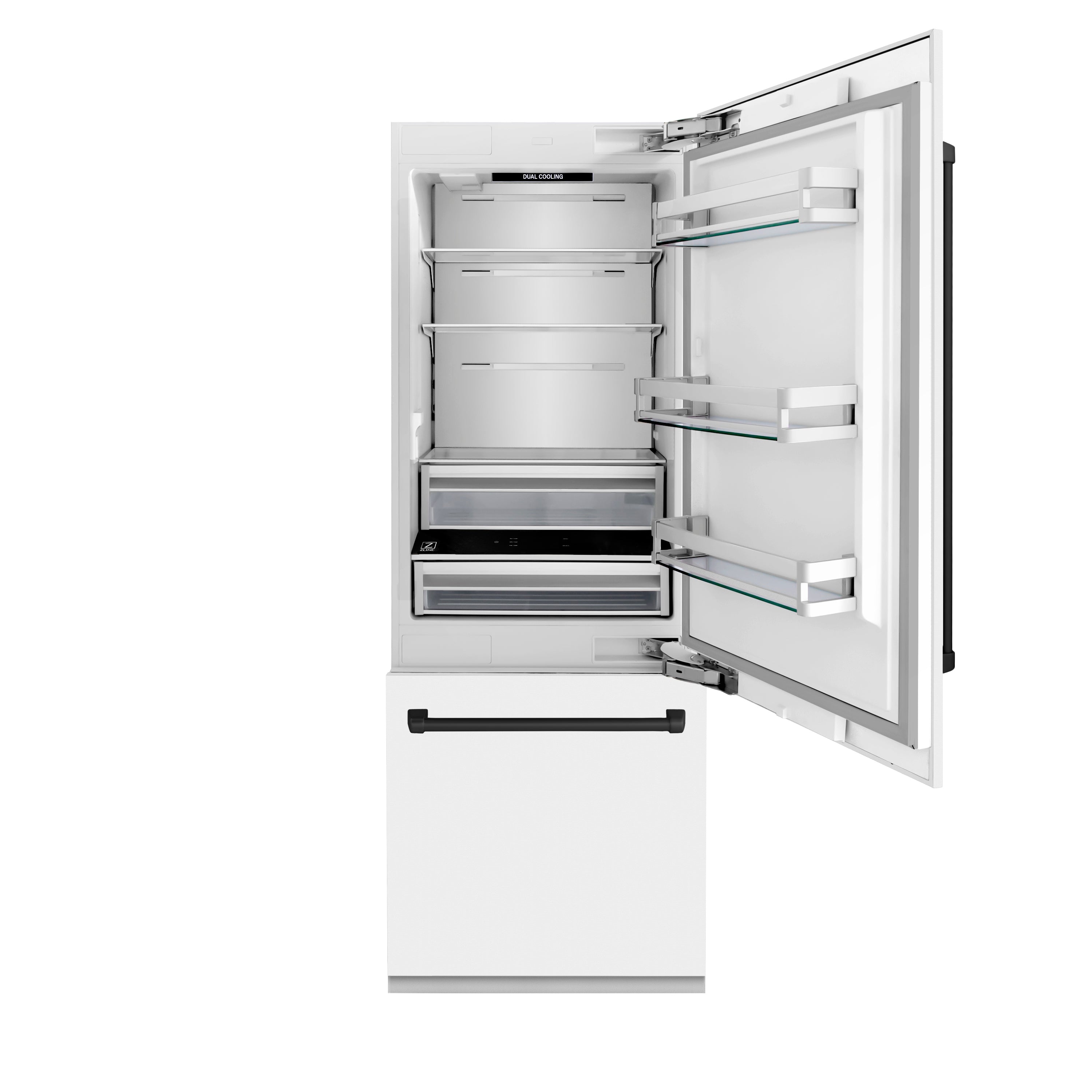 ZLINE 30-Inch Built-In Refrigerator 16.1 cu. ft. Internal Water & Ice Dispenser White Matte with Matte Black Accents (RBIVZ-WM-30-MB)
