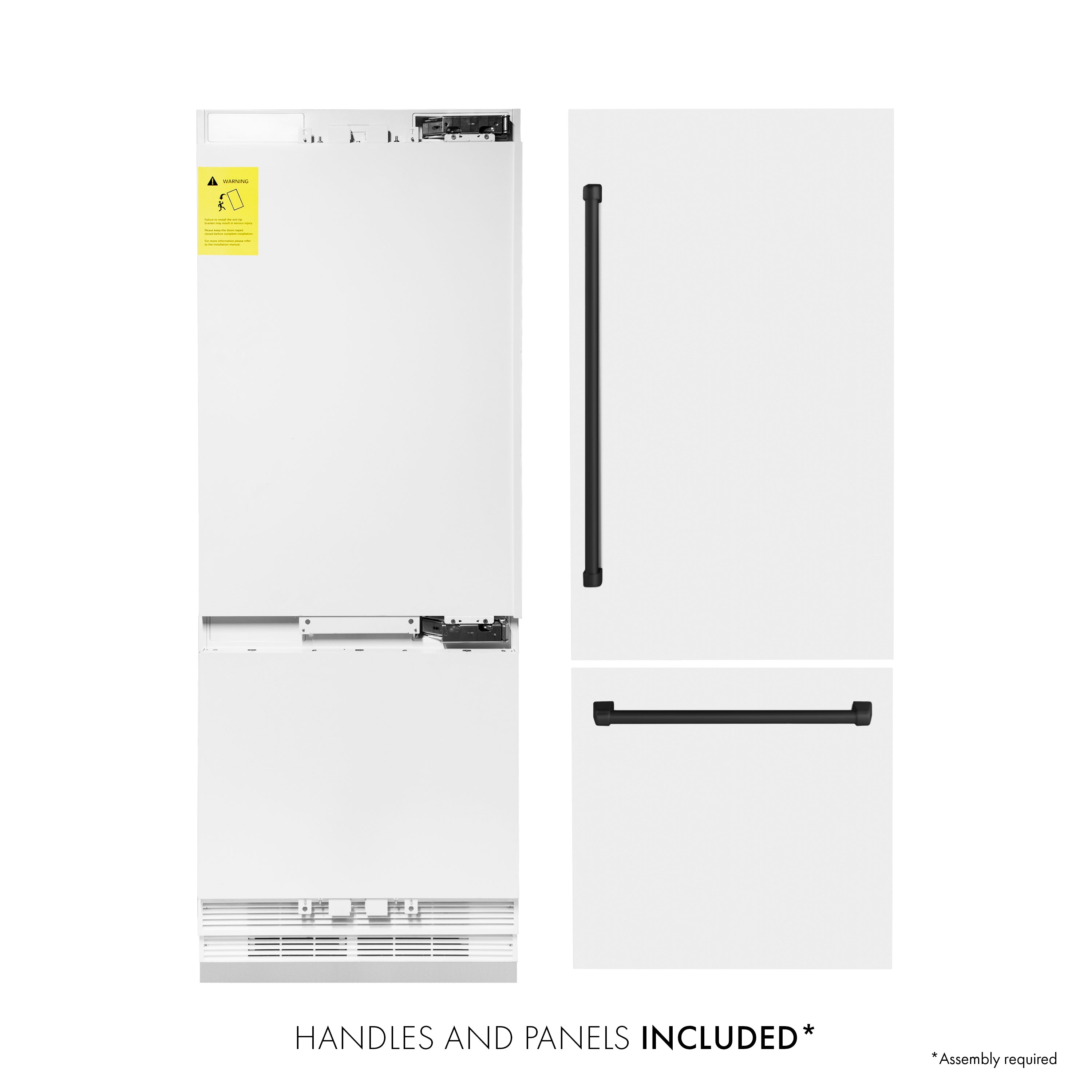 ZLINE 30-Inch Built-In Refrigerator 16.1 cu. ft. Internal Water & Ice Dispenser White Matte with Matte Black Accents (RBIVZ-WM-30-MB)