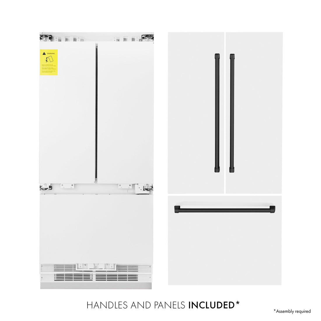ZLINE 36 Inch Built-In French Door Refrigerator 19.6 Cu. Ft. Internal Water & Ice Dispenser White Matte Black Accents (RBIVZ-WM-36-MB)