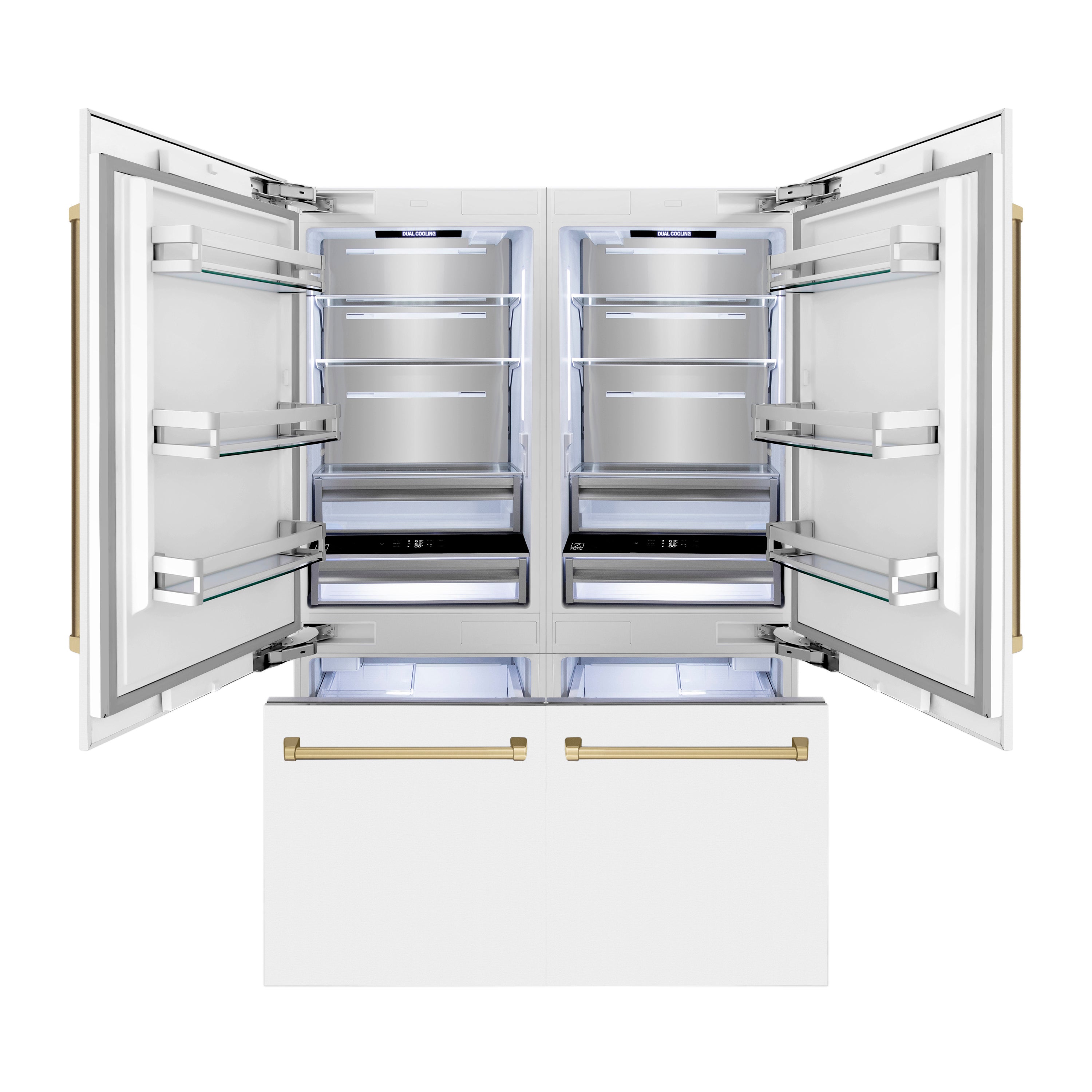 ZLINE 60 in. Built-In Refrigerator 32.2 cu. ft. Internal Water & Ice Dispenser White Matte Champagne Bronze Accents (RBIVZ-WM-60-CB)