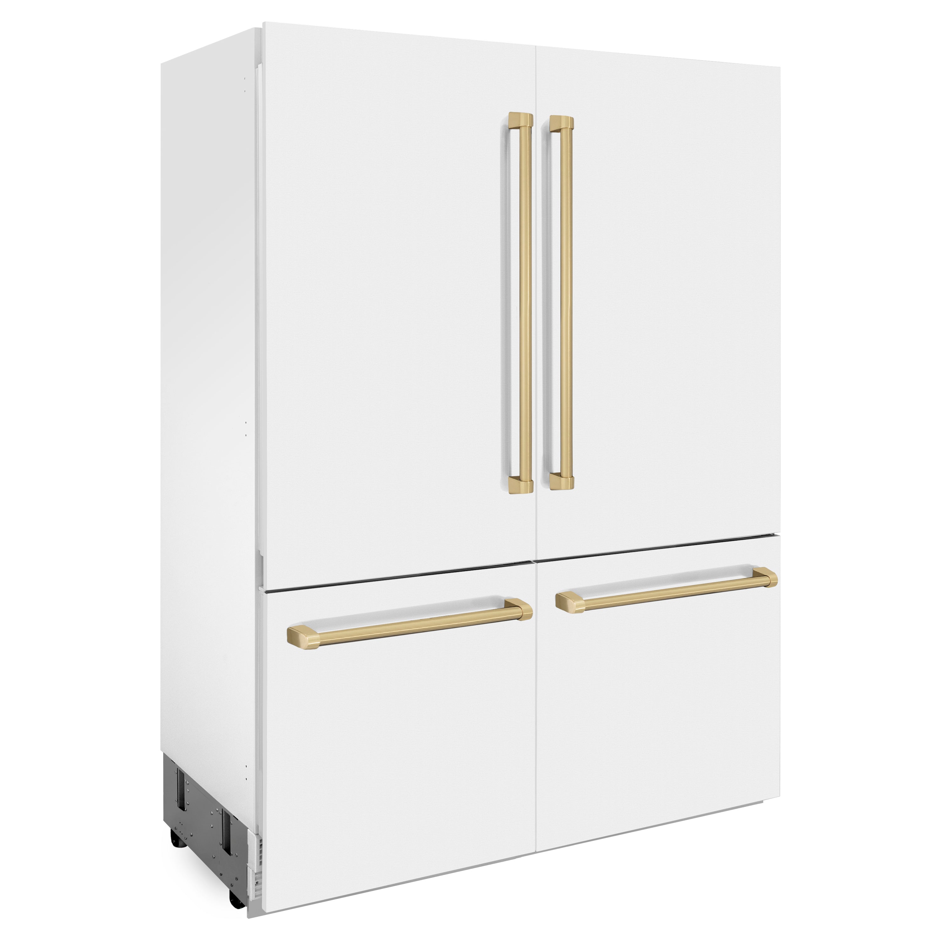 ZLINE 60 in. Built-In Refrigerator 32.2 cu. ft. Internal Water & Ice Dispenser White Matte Champagne Bronze Accents (RBIVZ-WM-60-CB)