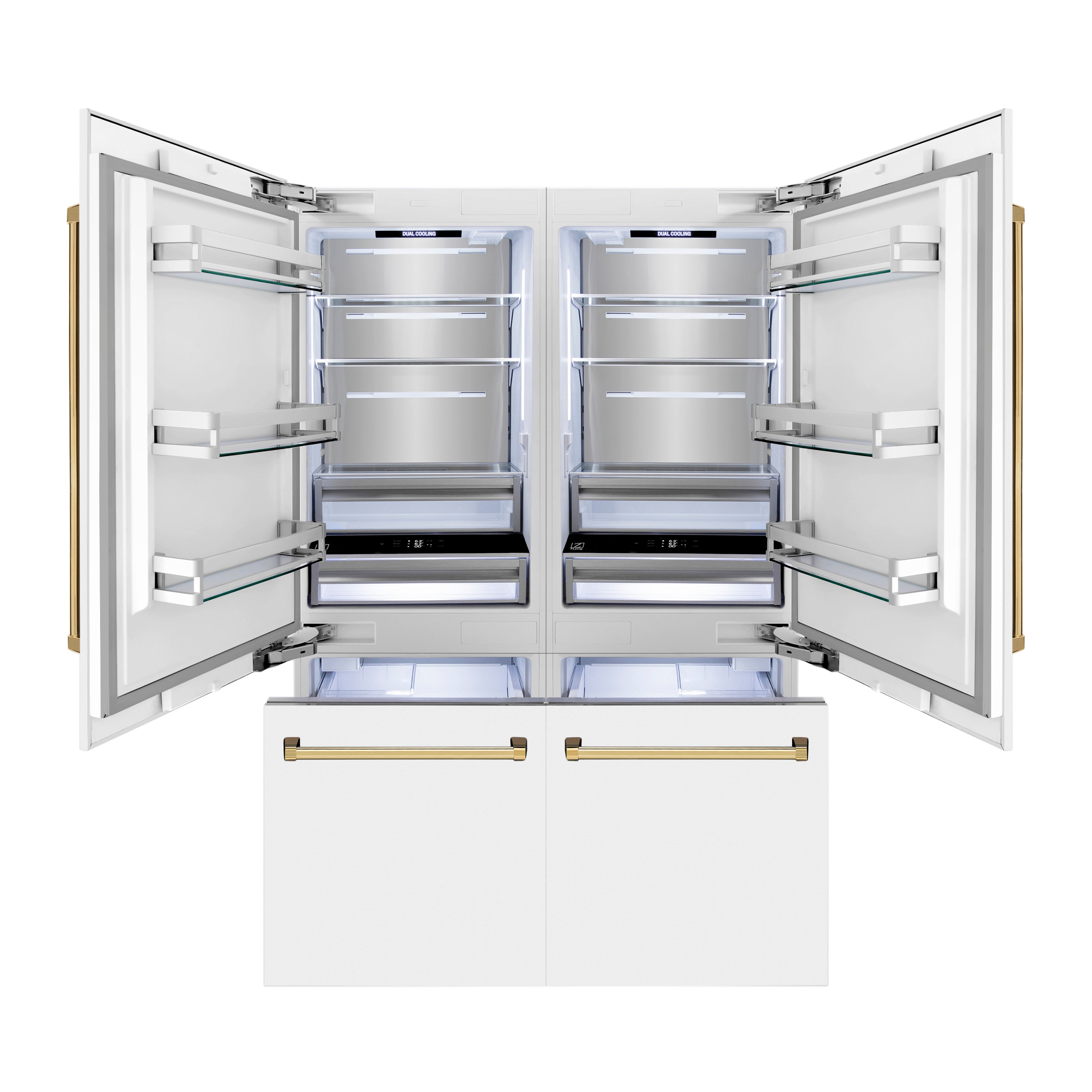 ZLINE 60 in Built-In Refrigerator 32.2 cu ft Internal Water & Ice Dispenser White Matte Gold Accents (RBIVZ-WM-60-G)