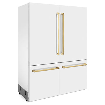 ZLINE 60 in Built-In Refrigerator 32.2 cu ft Internal Water & Ice Dispenser White Matte Gold Accents (RBIVZ-WM-60-G)