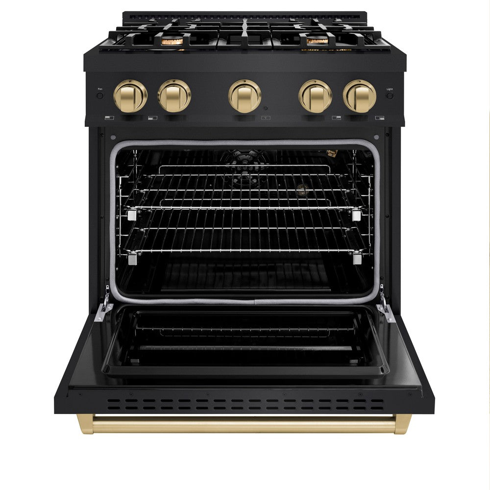 ZLINE 30 in. Gas Range 4.2 cu. ft. 4 Burners Black Stainless Steel Champagne Bronze Accents (CGRBZ-30-CB)