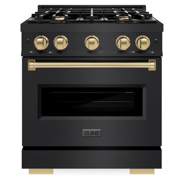 ZLINE 30 in. Gas Range 4.2 cu. ft. 4 Burners Black Stainless Steel Champagne Bronze Accents (CGRBZ-30-CB)