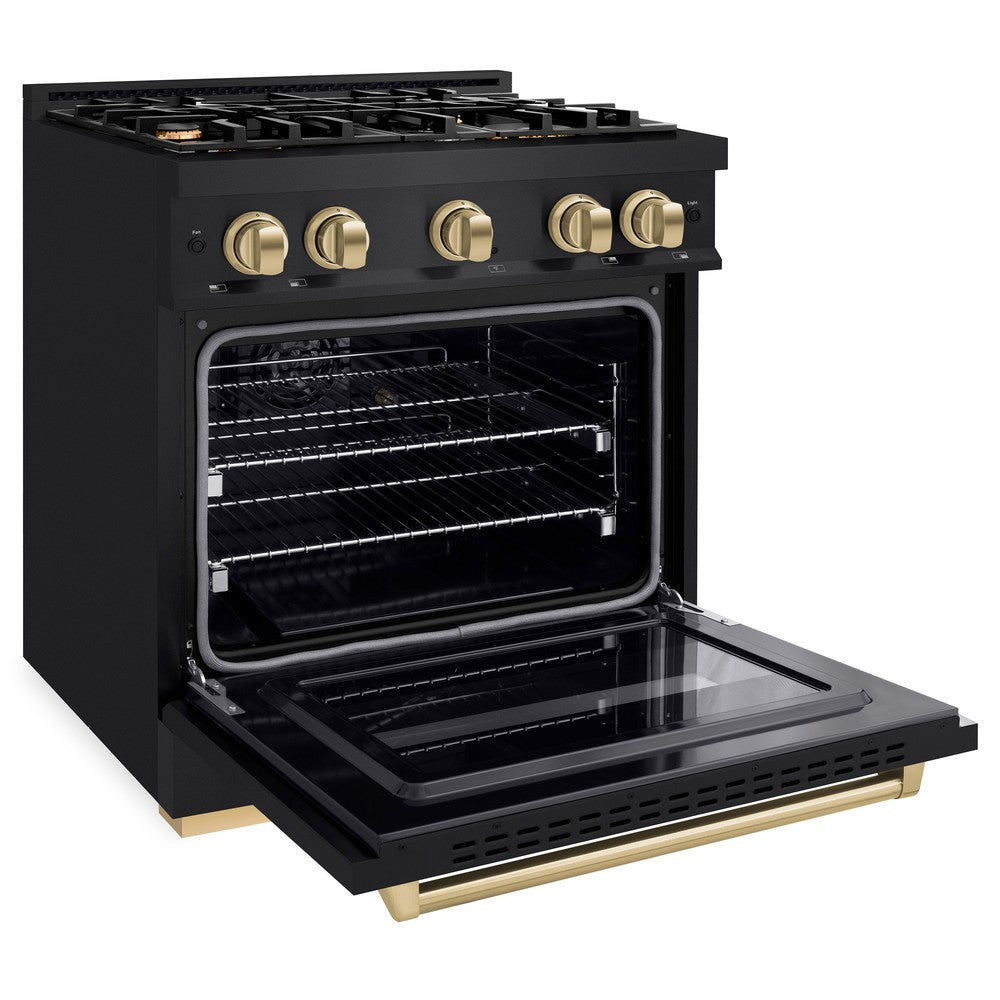 ZLINE 30 in. Gas Range 4.2 cu. ft. 4 Burners Black Stainless Steel Champagne Bronze Accents (CGRBZ-30-CB)