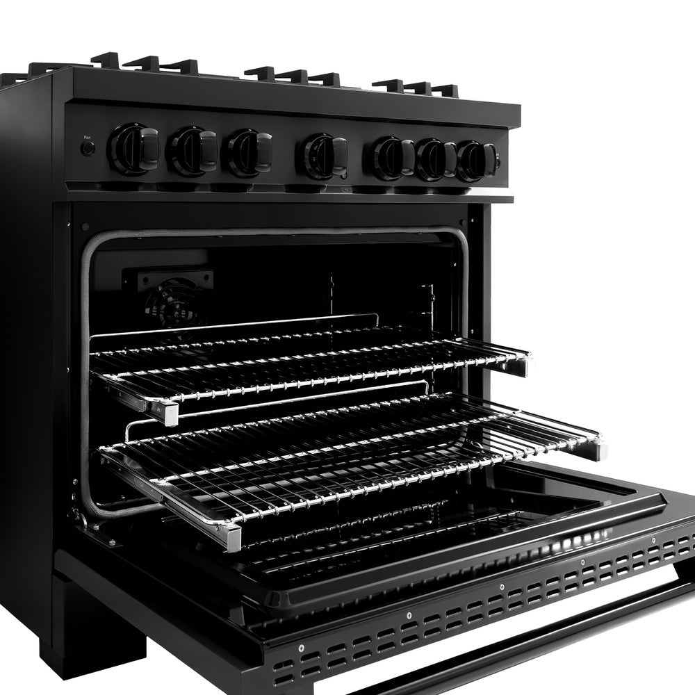 ZLINE 36-Inch Classic Dual Fuel Range, 6 Burner Gas Cooktop, 5.2 cu. ft. Electric Convection Oven, Black Stainless Steel (CDRB-36)