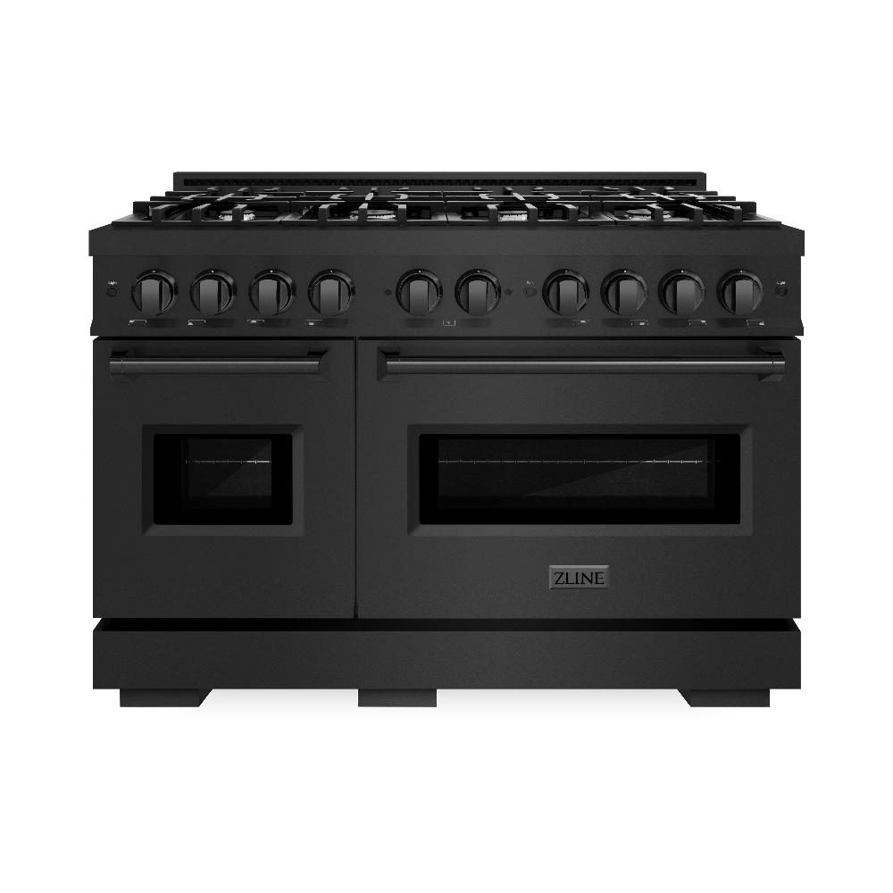 ZLINE 48 in. Dual Fuel Range Double Oven 6.7 cu. ft. 8 Gas Burners Black Stainless Steel (CDRB-48)