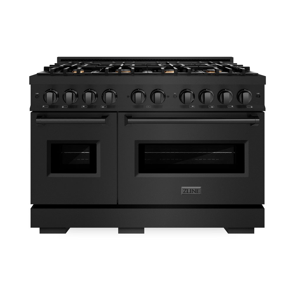 ZLINE 48 in. Dual Fuel Range – Double Oven, 6.7 cu. ft. Capacity, 8 Brass Burners, Black Stainless Steel (CDRB-BR-48)