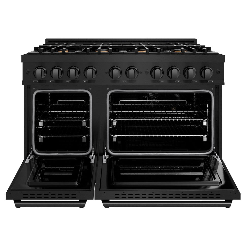 ZLINE 48 in. Dual Fuel Range – Double Oven, 6.7 cu. ft. Capacity, 8 Brass Burners, Black Stainless Steel (CDRB-BR-48)