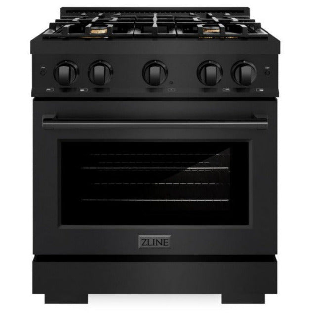 ZLINE Select 30 in. Dual Fuel Range 4.2 cu. ft. with 4 Brass Burners, Convection Oven, Black Stainless Steel (HDRB-BR-30)