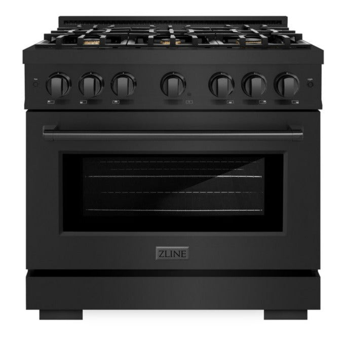 ZLINE Select 36 in. Dual Fuel Range with 6 Brass Burners and Electric Convection Oven, 5.2 cu. ft., Black Stainless Steel (HDRB-BR-36)