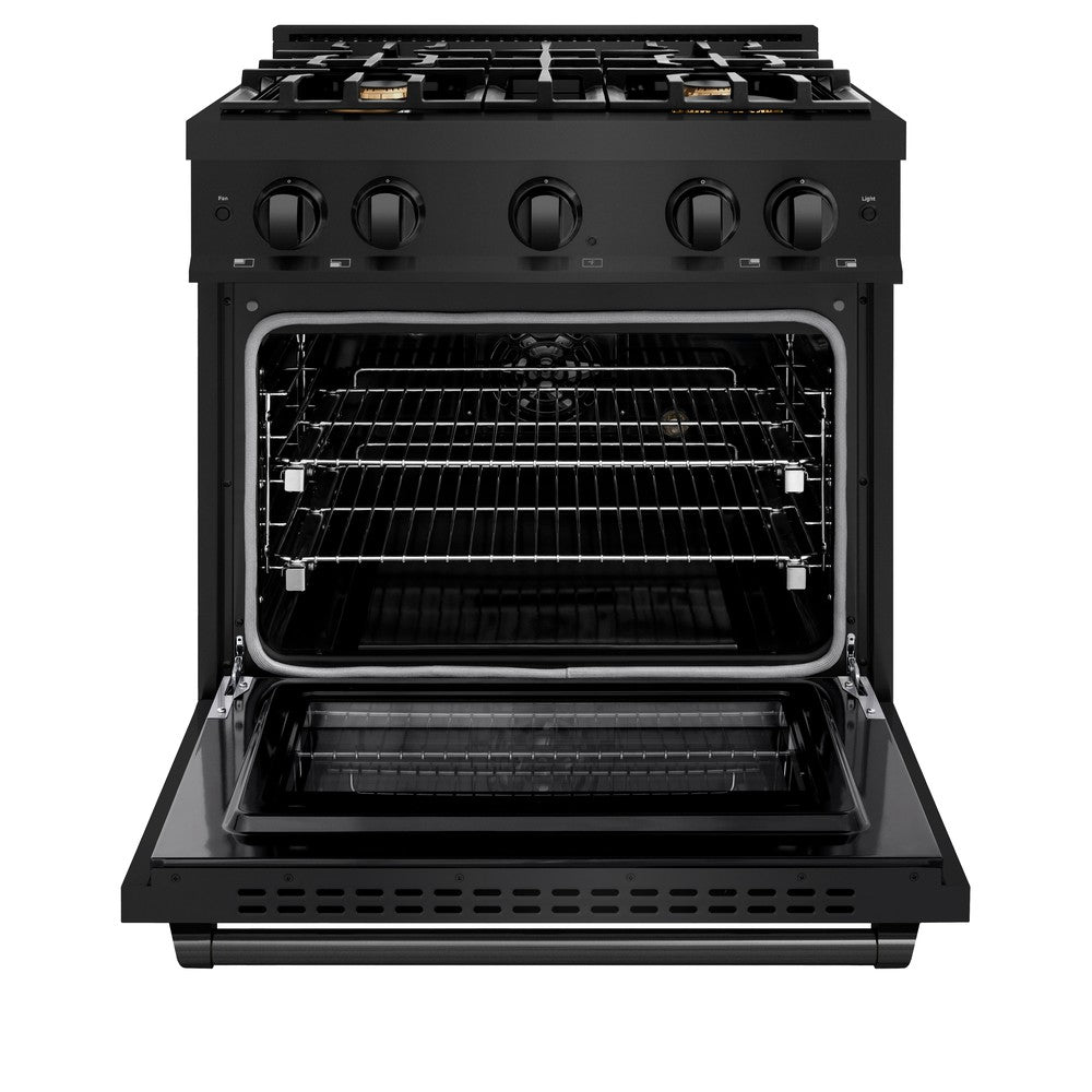 ZLINE Select 30 in. Dual Fuel Range 4.2 cu. ft. with 4 Brass Burners, Convection Oven, Black Stainless Steel (HDRB-BR-30)