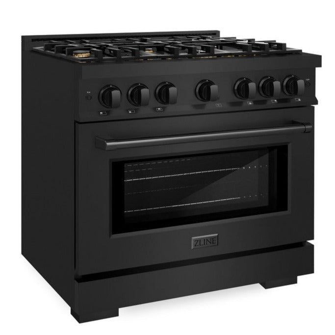 ZLINE Select 36 in. Dual Fuel Range with 6 Brass Burners and Electric Convection Oven, 5.2 cu. ft., Black Stainless Steel (HDRB-BR-36)