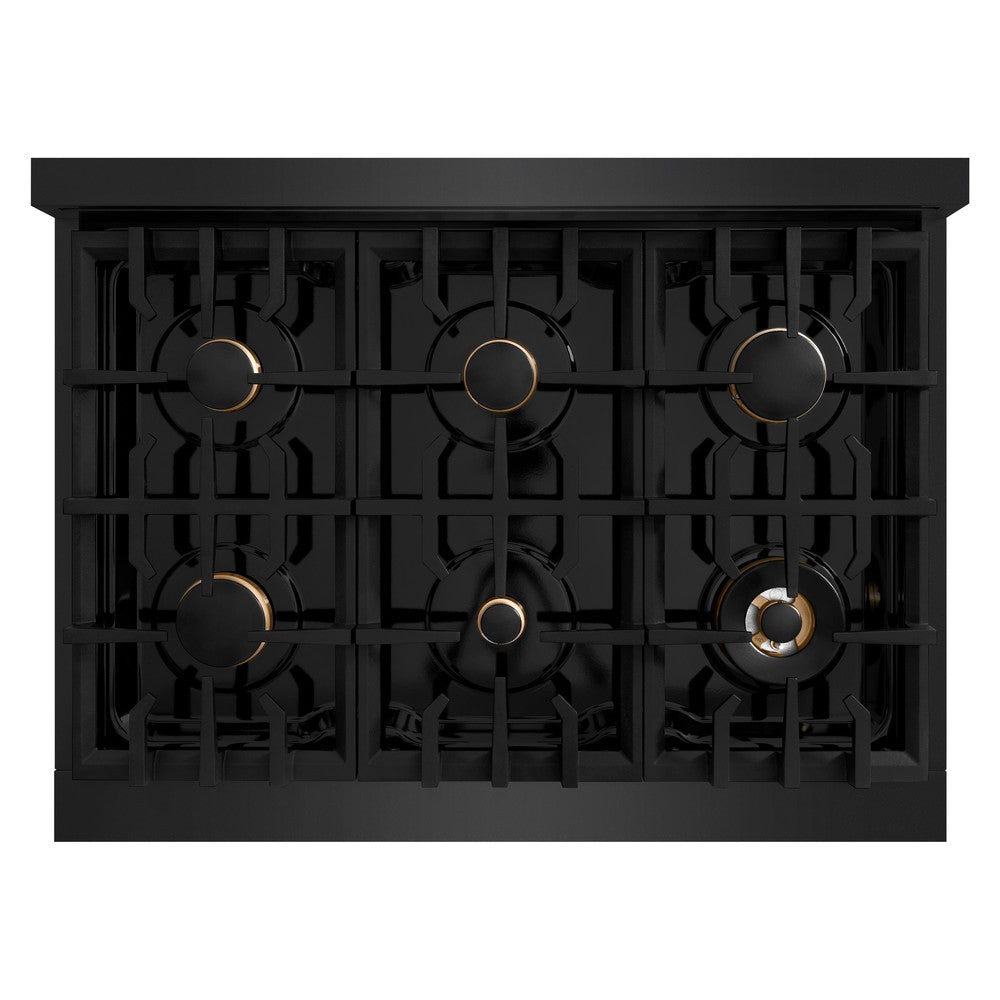 ZLINE Select 36 in. Dual Fuel Range with 6 Brass Burners and Electric Convection Oven, 5.2 cu. ft., Black Stainless Steel (HDRB-BR-36)