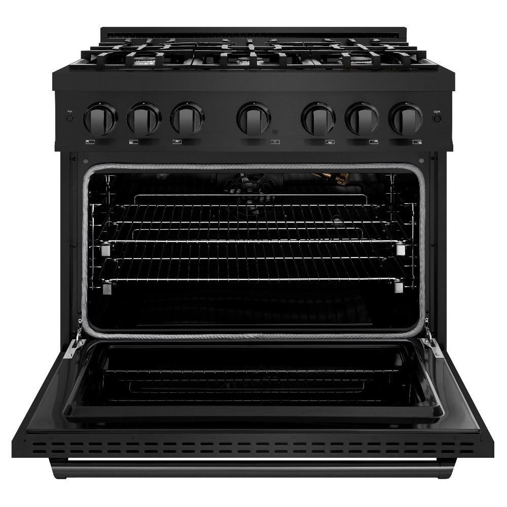ZLINE 36 in. Gas Range 5.2 cu. ft. 6 Burners Black Stainless Steel, MODEL CGRB-36