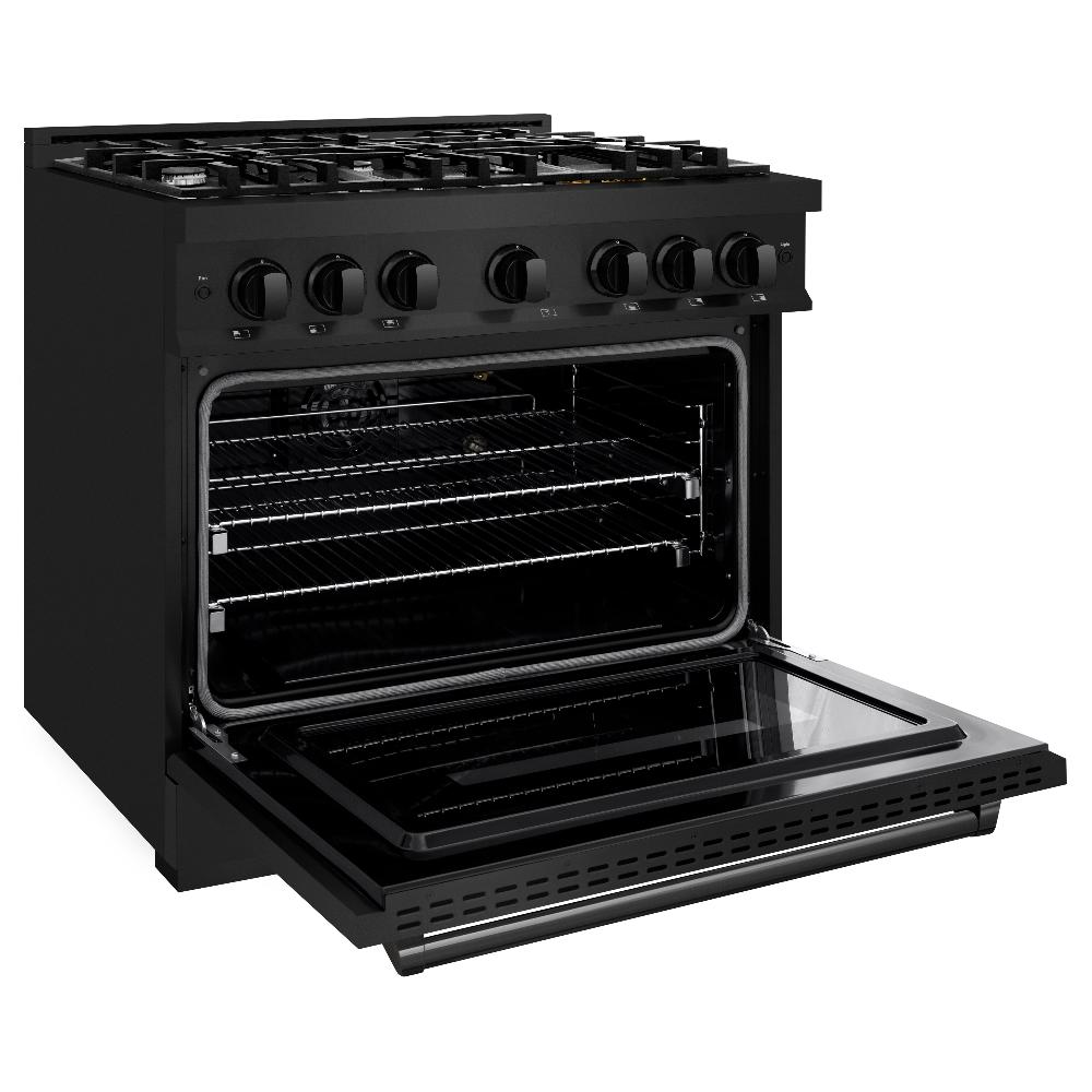 ZLINE 36 in. Gas Range 5.2 cu. ft. 6 Burners Black Stainless Steel, MODEL CGRB-36