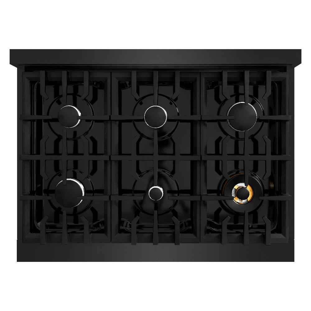 ZLINE 36 in. Gas Range 5.2 cu. ft. 6 Burners Black Stainless Steel, MODEL CGRB-36