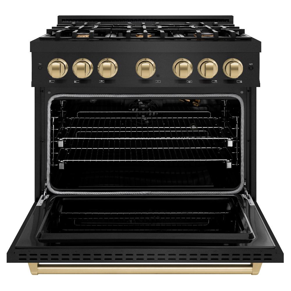 ZLINE 36 in. Gas Range 5.2 cu. ft. 6 Burners Black Stainless Steel with Champagne Bronze Accents (CGRBZ-36-CB)