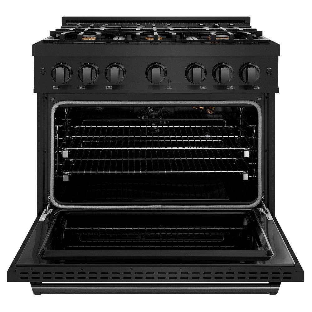 ZLINE 36 in. Gas Range 5.2 cu. ft. with 6 Brass Burners in Black Stainless Steel (CGRB-BR-36)