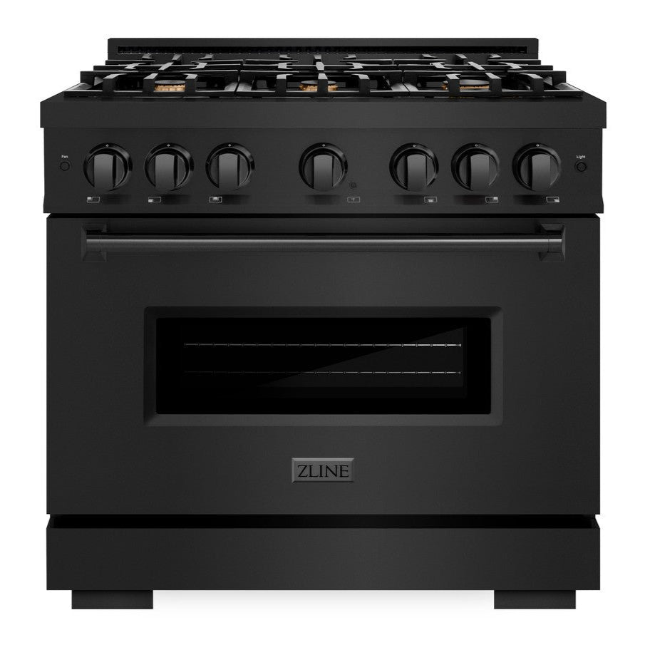 ZLINE 36 in. Gas Range 5.2 cu. ft. with 6 Brass Burners in Black Stainless Steel (CGRB-BR-36)