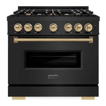 ZLINE 36 in. Gas Range 5.2 cu. ft. 6 Burners Black Stainless Steel with Champagne Bronze Accents (CGRBZ-36-CB)