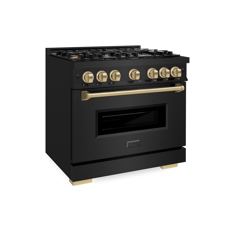 ZLINE 36 in. Gas Range 5.2 cu. ft. 6 Burners Black Stainless Steel with Champagne Bronze Accents (CGRBZ-36-CB)