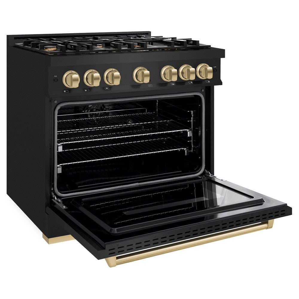 ZLINE 36 in. Gas Range 5.2 cu. ft. 6 Burners Black Stainless Steel with Champagne Bronze Accents (CGRBZ-36-CB)