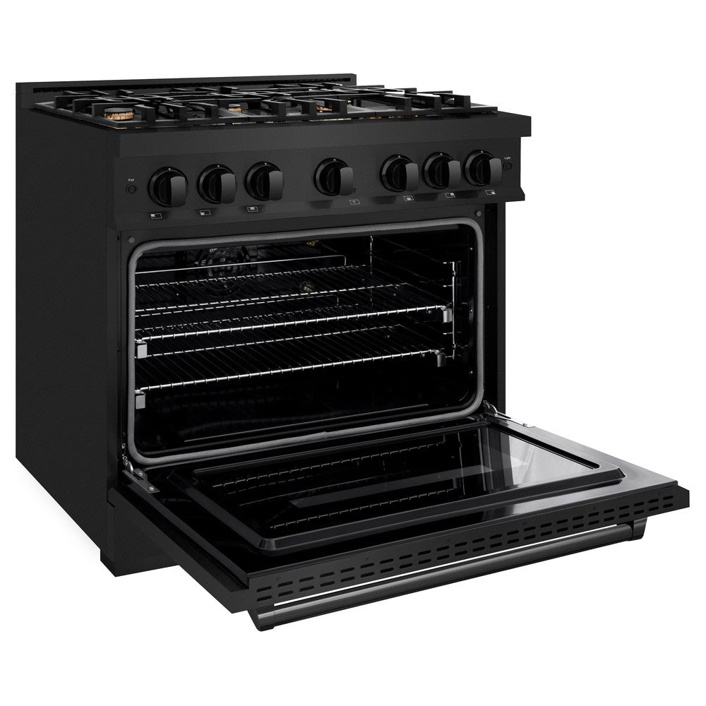 ZLINE 36 in. Gas Range 5.2 cu. ft. with 6 Brass Burners in Black Stainless Steel (CGRB-BR-36)
