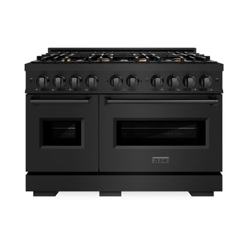 ZLINE 48 in. Gas Range – Double Oven – 6.7 cu. ft. Capacity – 8 Brass Burners – Black Stainless Steel (CGRB-BR-48)