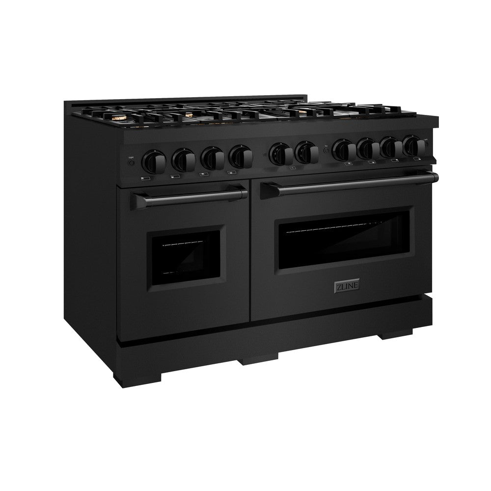 ZLINE 48 in. Gas Range – Double Oven – 6.7 cu. ft. Capacity – 8 Brass Burners – Black Stainless Steel (CGRB-BR-48)