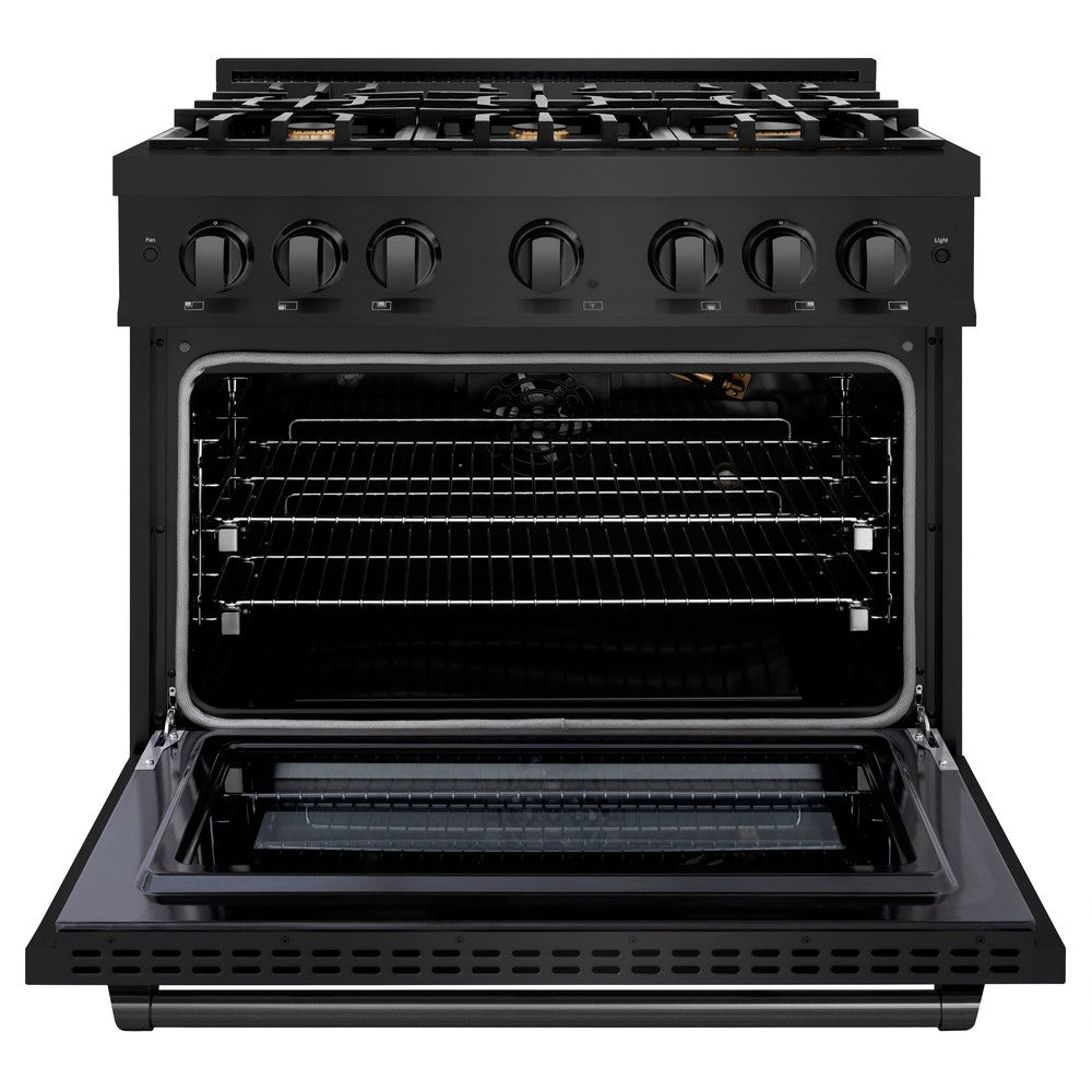 ZLINE 36 in. Gas Range 5.2 cu. ft. Capacity Black Stainless Steel 6 Brass Burners Convection Oven (HGRB-BR-36)