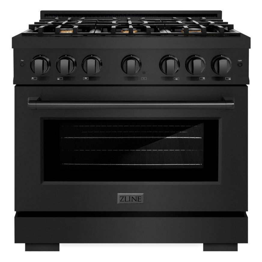 ZLINE 36 in. Gas Range 5.2 cu. ft. Capacity Black Stainless Steel 6 Brass Burners Convection Oven (HGRB-BR-36)