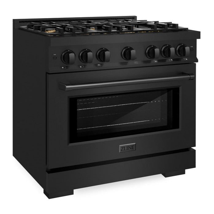 ZLINE 36 in. Gas Range 5.2 cu. ft. Capacity Black Stainless Steel 6 Brass Burners Convection Oven (HGRB-BR-36)