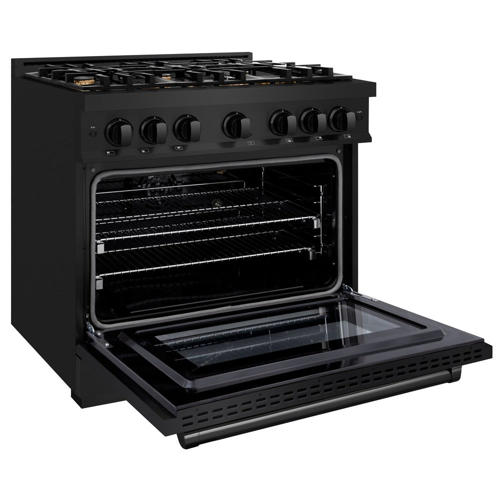 ZLINE 36 in. Gas Range 5.2 cu. ft. Capacity Black Stainless Steel 6 Brass Burners Convection Oven (HGRB-BR-36)