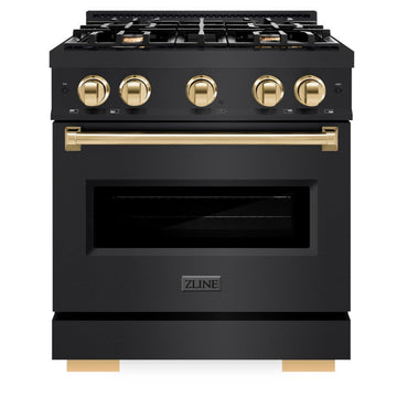ZLINE 30 in. Gas Range 4.2 cu. ft. 4 Burner Cooktop Black Stainless Steel with Polished Gold Accents (CGRBZ-30-G)