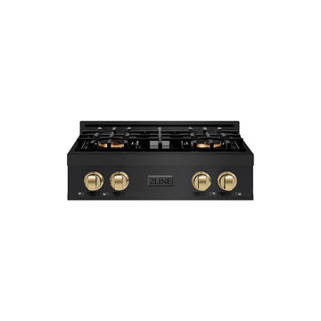 ZLINE Autograph 30" Classic Gas Rangetop with 4 Burner DuoPro™ Cooktop in Black Stainless Steel and Champagne Bronze Accents, PCRTBZ-30-CB