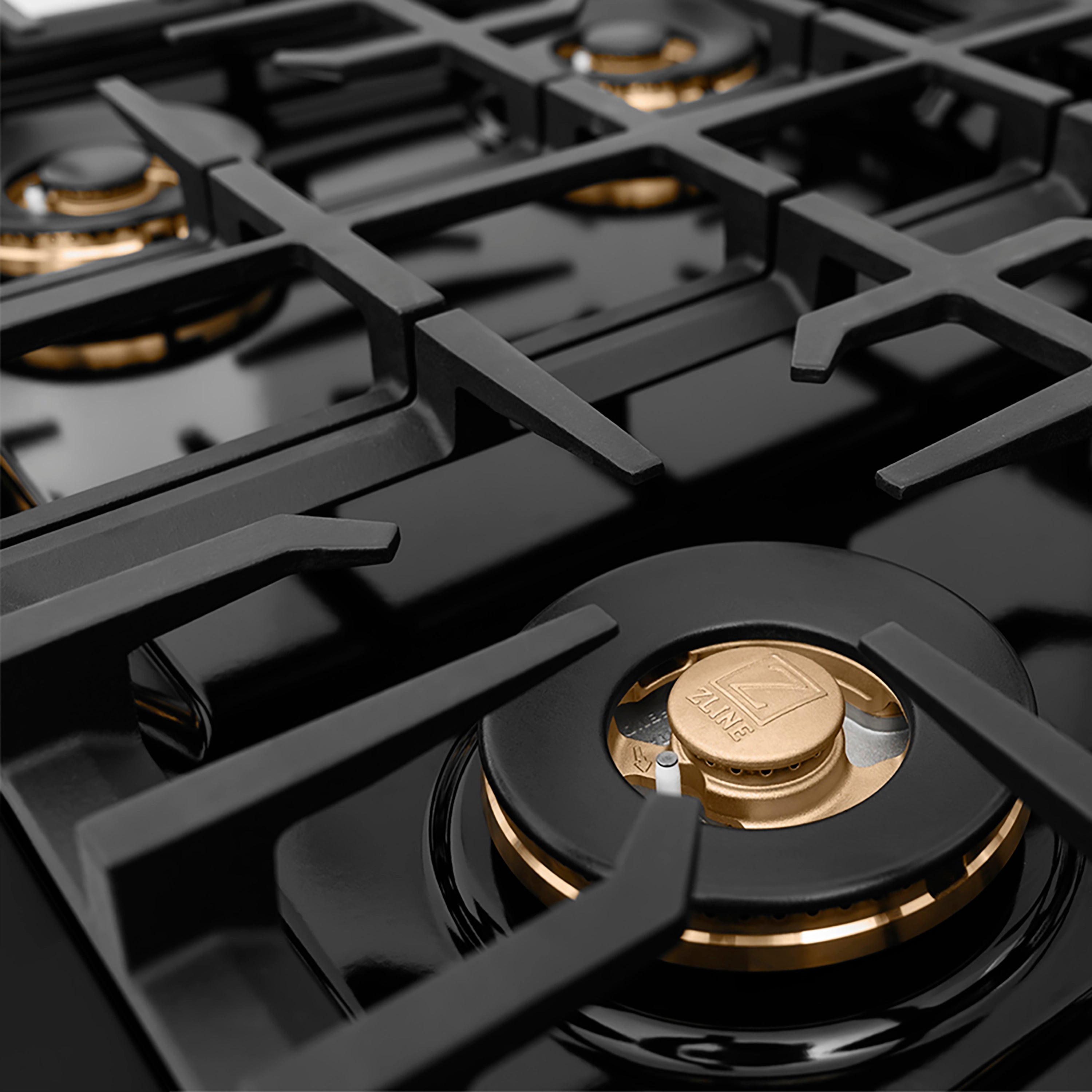 ZLINE Autograph 30" Classic Gas Rangetop with 4 Burner DuoPro™ Cooktop in Black Stainless Steel and Polished Gold Accents, PCRTBZ-30-G