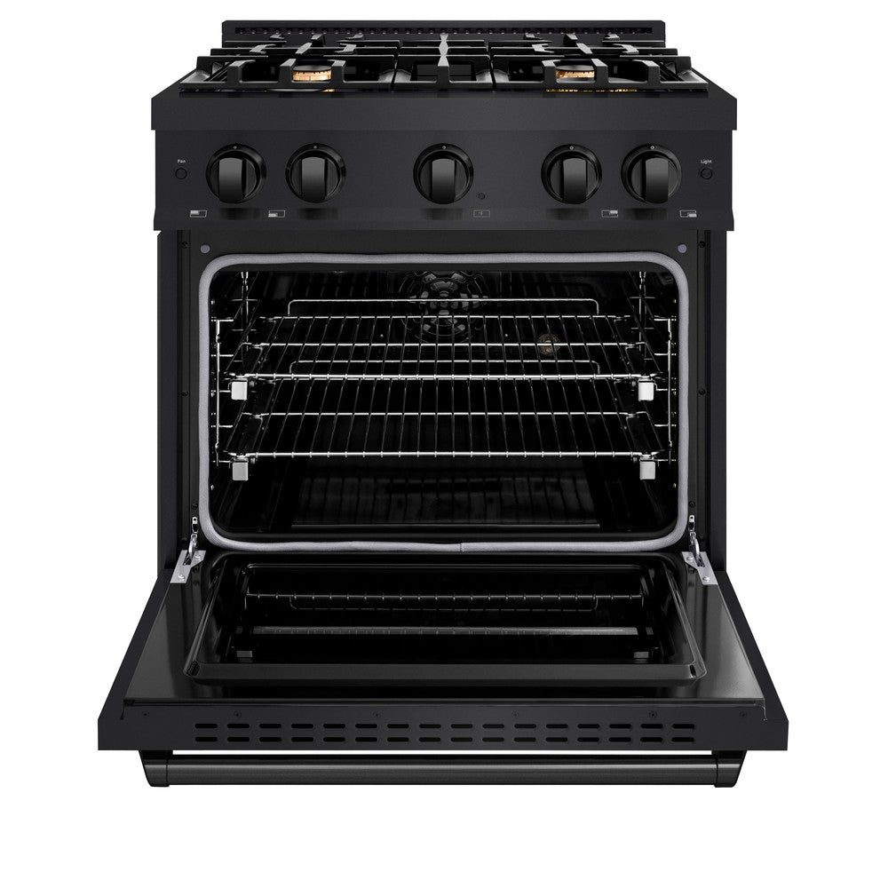 ZLINE 30 in. Classic Dual Fuel Range with 4 Brass Burners and 4.2 cu. ft. Electric Convection Oven in Black Stainless Steel (CDRB-BR-30)