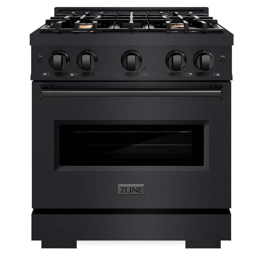 ZLINE 30 in. Gas Range 4.2 cu. ft. Capacity with 4 Brass Burners Black Stainless Steel (CGRB-BR-30)