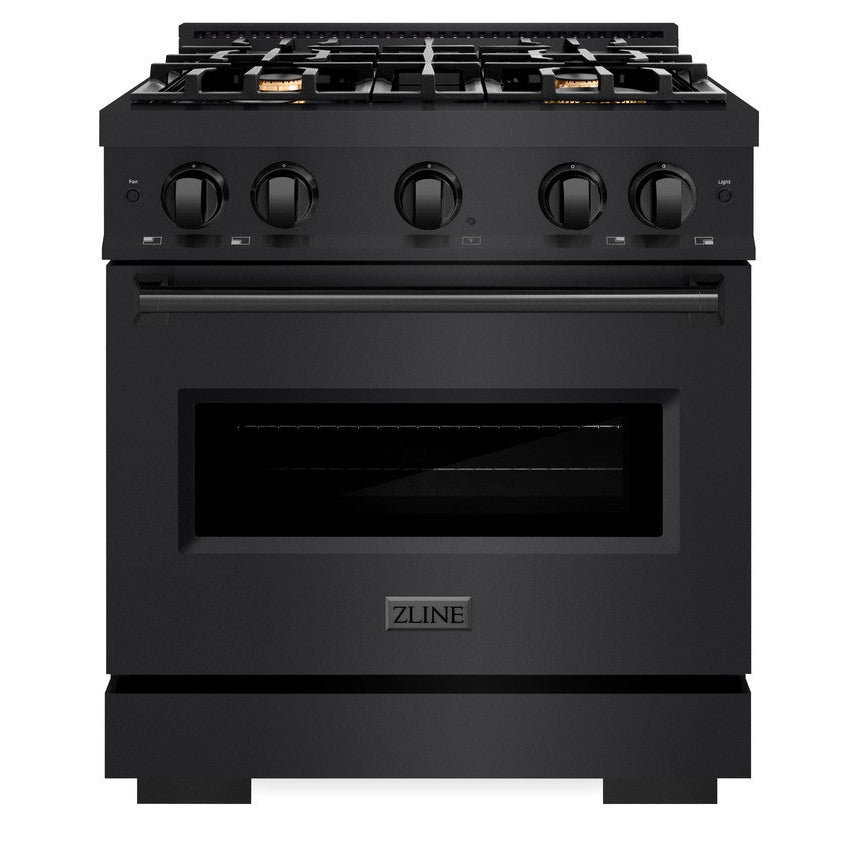 ZLINE 30 in. Classic Dual Fuel Range with 4 Brass Burners and 4.2 cu. ft. Electric Convection Oven in Black Stainless Steel (CDRB-BR-30)