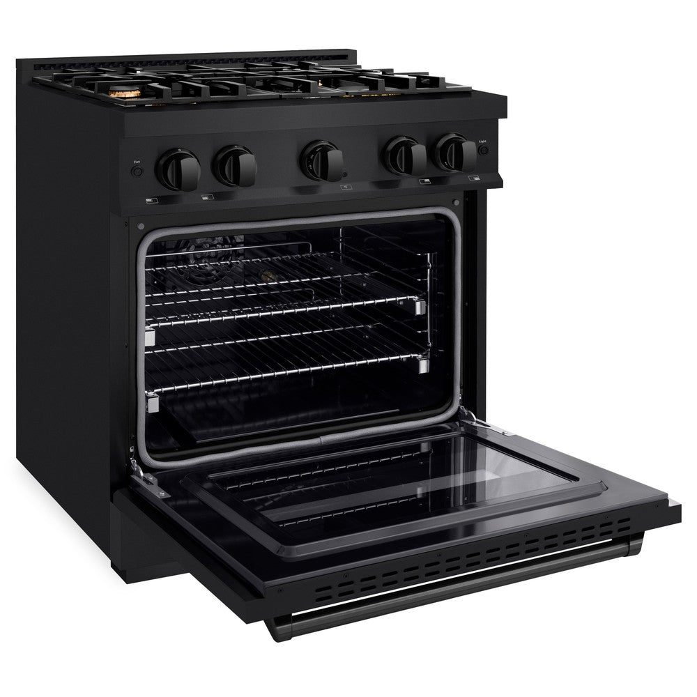 ZLINE 30 in. Gas Range 4.2 cu. ft. Capacity with 4 Brass Burners Black Stainless Steel (CGRB-BR-30)