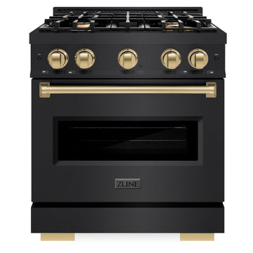 ZLINE 30 in. Dual Fuel Range 4.2 cu. ft. 4 Burners Black Stainless Steel with Champagne Bronze Accents, MODEL CDRBZ-30-CB
