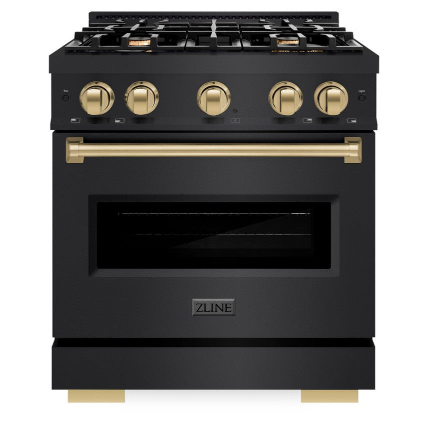 ZLINE 30 in. Dual Fuel Range 4.2 cu. ft. 4 Burners Black Stainless Steel with Champagne Bronze Accents, MODEL CDRBZ-30-CB