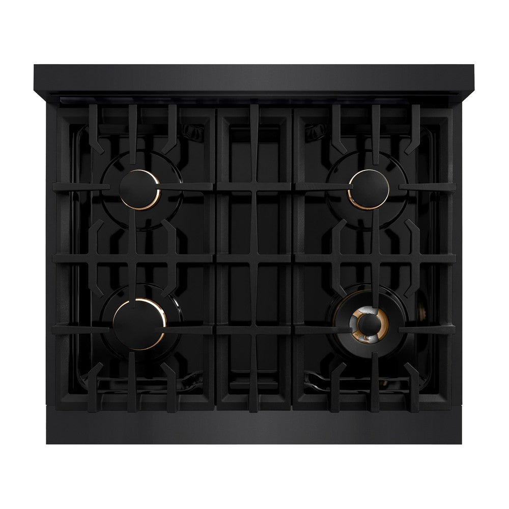 ZLINE 30 in. Dual Fuel Range 4.2 cu. ft. 4 Burners Black Stainless Steel with Champagne Bronze Accents, MODEL CDRBZ-30-CB