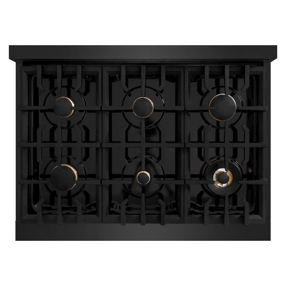 ZLINE Autograph Edition 36 in. Classic Dual Fuel Range, 5.2 cu. ft., 6 Burner Gas Cooktop with Electric Convection Oven, Black Stainless Steel with Champagne Bronze Accents (CDRBZ-36-CB)