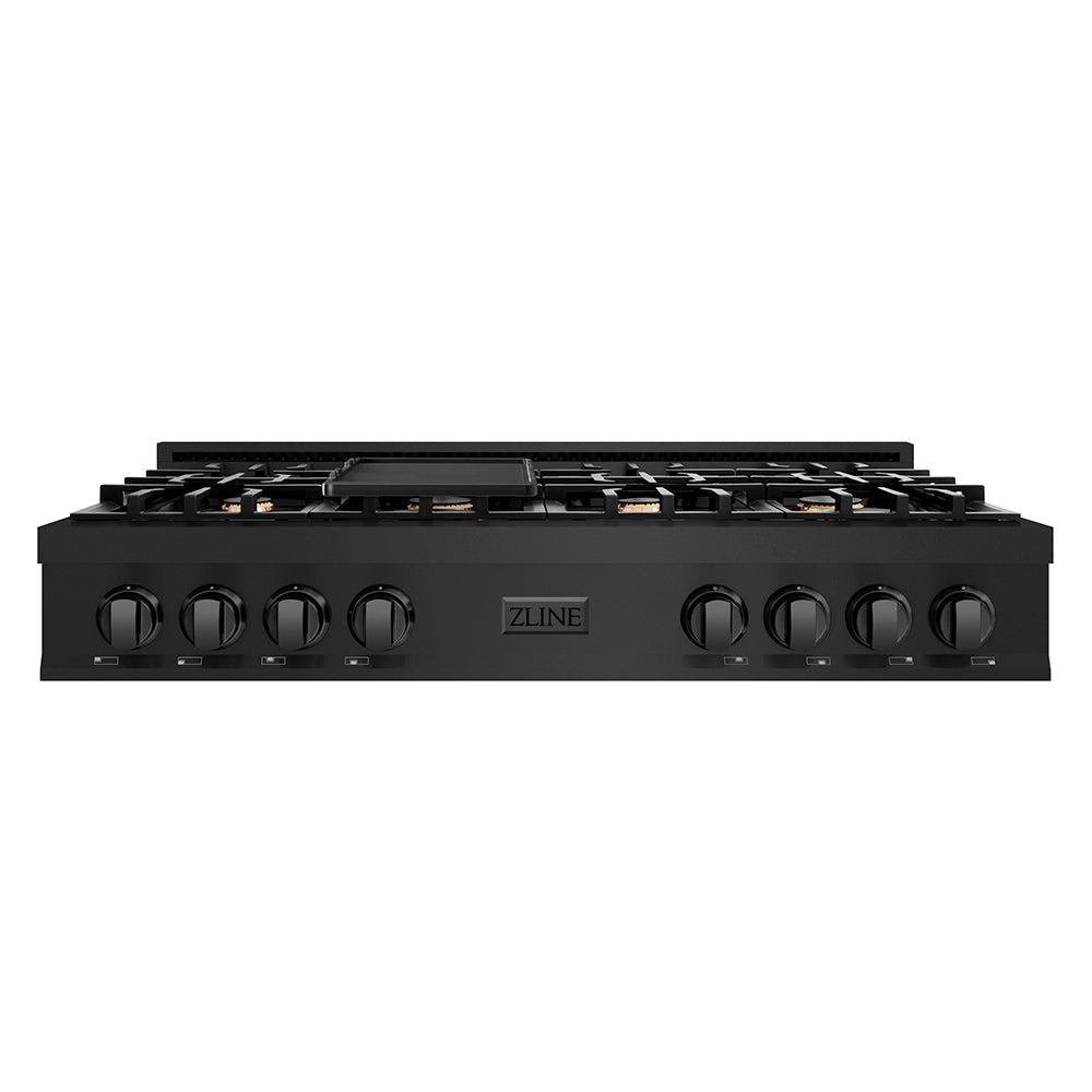 ZLINE 48 In. Rangetop In Black Stainless Steel With 7 Gas Brass Burners, RTB-BR-48
